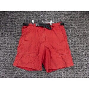 LL Bean Swim Trunks Mens Large Red Mesh Lined Belted Cargo Pockets Beach Pool